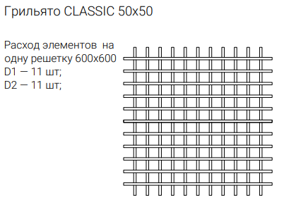Потолок Грильято ячейка 50х50 Алюминий